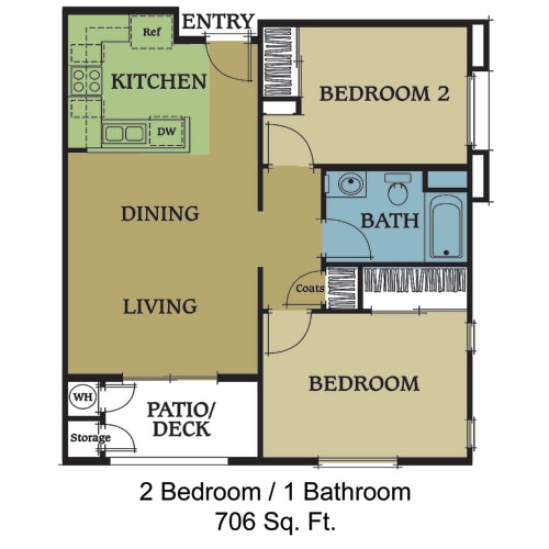 Floor Plan  2 bedroom floor plan at Vintage Zinfandel, 706 square feet
