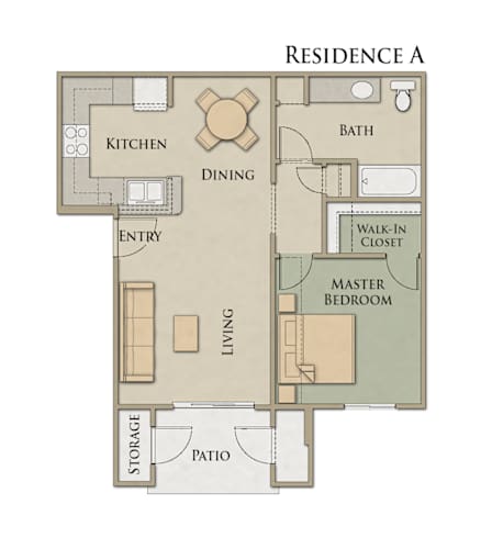 Floor Plan  A floor plan of Residence A showing the layout of the rooms.