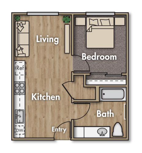 Floor Plan  a floor plan of a 1 bedroom apartment