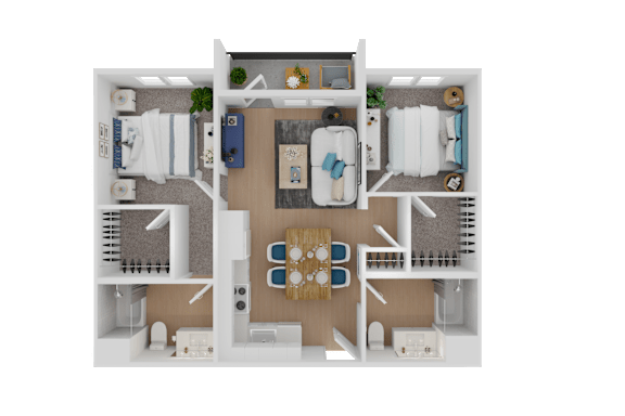 Floor Plan  A 3D rendered image of a small apartment layout.