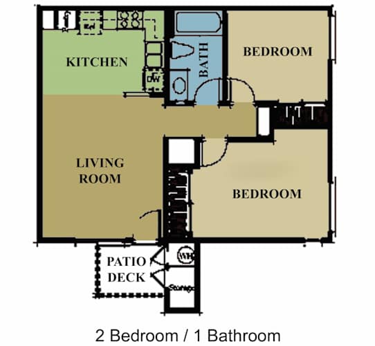 Floor Plan  Vintage Woods, Fair Oaks, CA, 2 bedroom 1 bathroom 2D floorplan