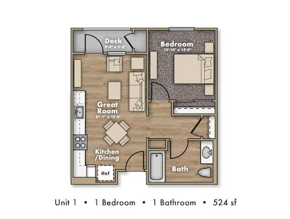 Floor Plan  Vintage at Marja Acres, Carlsbad, CA, 2D one bedroom one bathroom floorplan