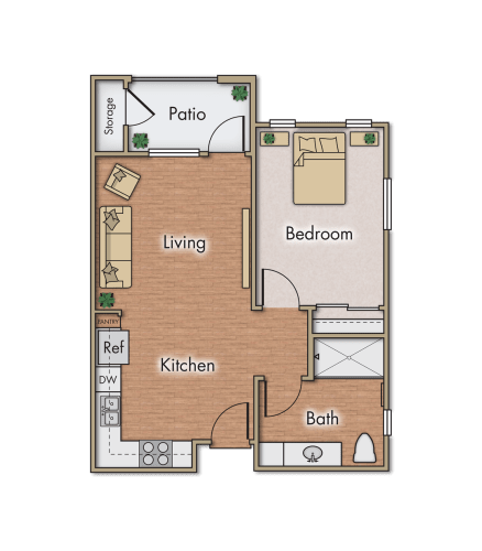 Floor Plan  1 bedroom floor plan, 569 square feet