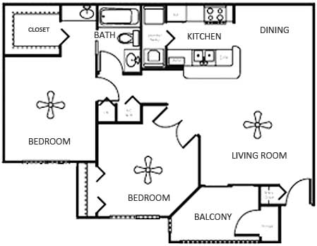 Floor Plan  Two Bedroom-One Bath