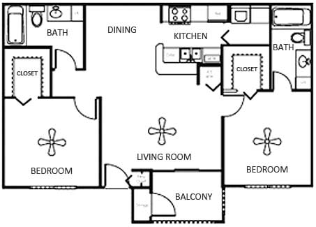 Floor Plan  Two Bedroom-Two Bath