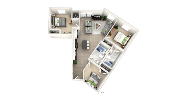 Floor Plan  3 Bedroom Floor Plan at Apex Apartments, Arlington, VA