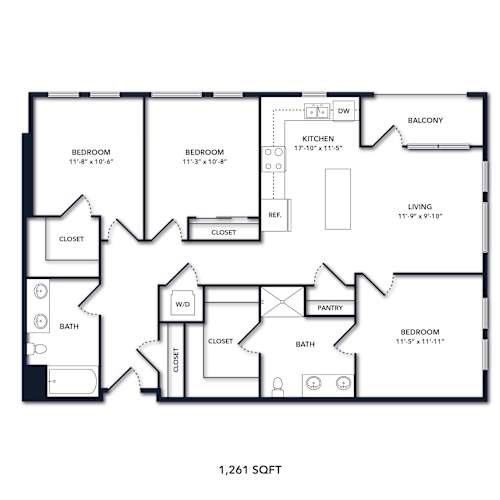 Floor Plan  A floor plan of a 1,261 square foot home.