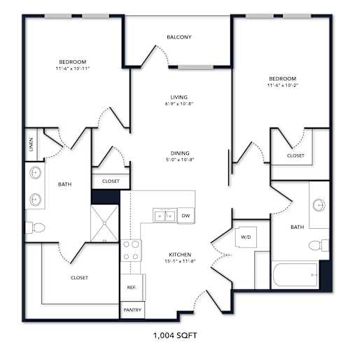 Floor Plan  A floor plan of a 1,004 square foot home.