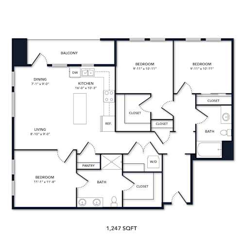 Floor Plan  A floor plan of a 1,247 square foot home.