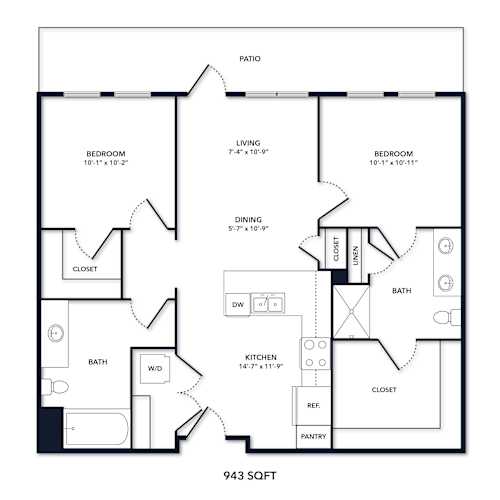 Floor Plan  A floor plan of a 943 square foot home.
