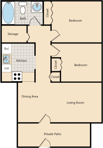 Floor Plan  2 Bed / 1 Bath B1