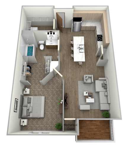 Floor Plan  a floor plan of a 1 bedroom apartment at the village at mill landing at Pinehurst Apartments, Minnesota, 56425