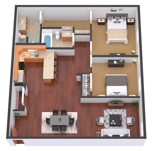 Floor Plan  2 Bedroom 2 Bath Floor Plan at Warehouse Apartments, Fargo, 58102