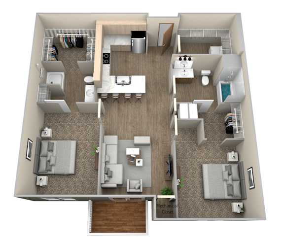 Floor Plan  bedroom floor plan an 1193 sq ft apartment at the preserve at great pond apartments in winds at Pinehurst Apartments, Baxter, MN 56425