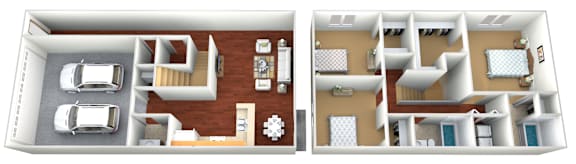 Floor Plan  a floor plan of a one bedroom apartment with two bathrooms and a living room with a fireplace