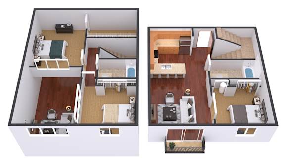 Floor Plan  3 Bedroom 2 Bath A 1208 SF at Urban Crossing Apartments, North Dakota, 58103