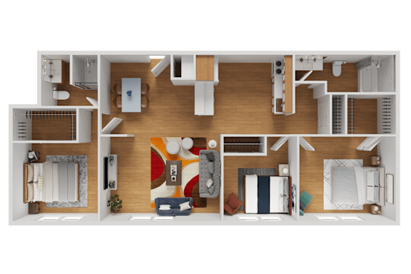 Floor Plan  A top-down view of a well-organized apartment layout.