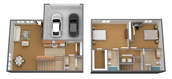 Floor Plan  A floor plan of a two-story house with a garage on the first floor and a living area on the second floor.