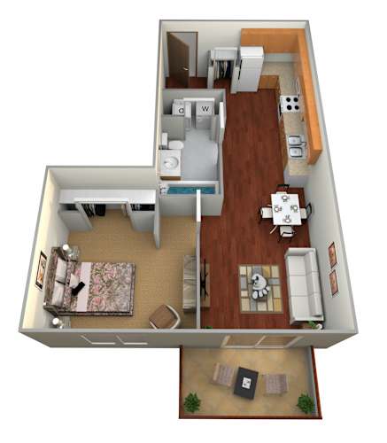 Floor Plan  a 3d drawing of a 1 bedroom floor plan