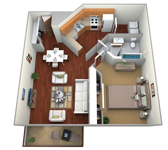 Floor Plan  1 Bed 1 Bath Floor Plan at Bluemont Village Apartments, Fargo, 58104