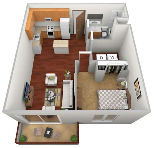Floor Plan  a 3d drawing of a floor plan with a bedroom and living room