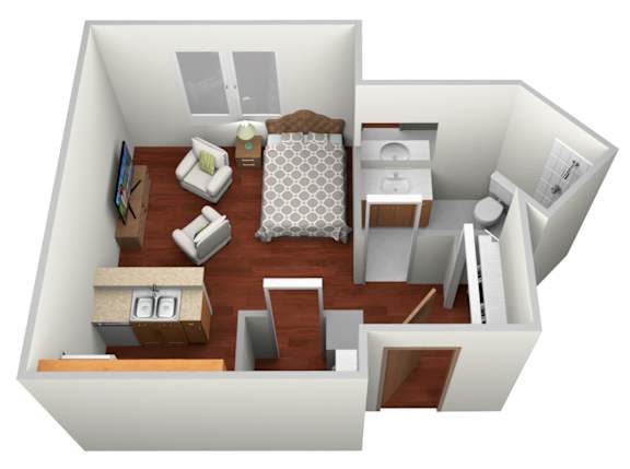 Floor Plan  Studio 1 bath A at Bluemont Village Apartments, North Dakota, 58103