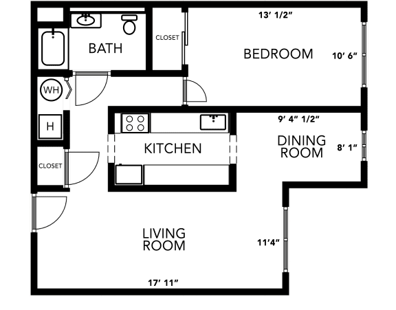 Floor Plan  a floor plan of a small house with a kitchen and a living room