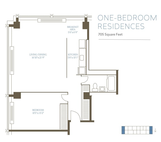 Floor Plan  1B1 Floor Plan at The Pavilion, Detroit, MI, 48207