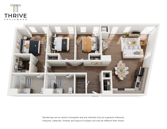 Floor Plan  a 1 bedroom floor plan  the thrive