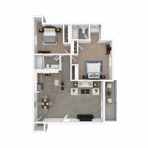 Floor Plan  A floor plan of a house with a kitchen, living room, and two bedrooms.