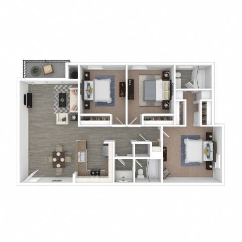 Floor Plan  A floor plan of a two-bedroom apartment with a living room, kitchen, and bathroom.