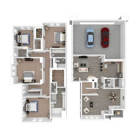 Floor Plan  A floor plan of a two-story house with a garage on the first floor and a living area on the second floor.