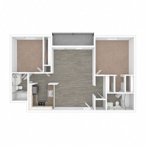 Floor Plan  A floor plan of a small apartment with a kitchen, living room, and bathroom.