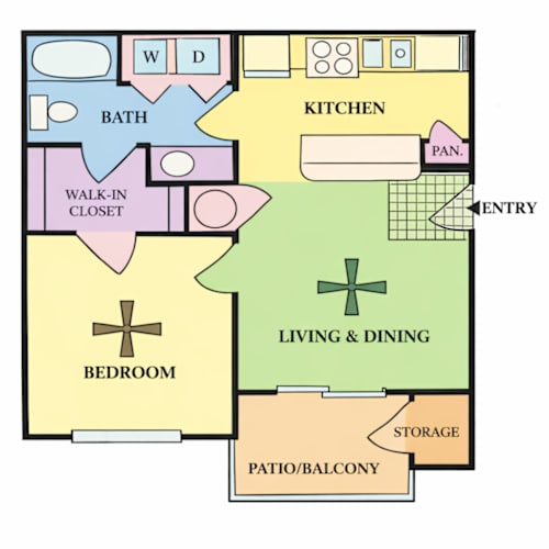 Floor Plan  A floor plan of a house with a living room, dining room, kitchen, and bedroom.
