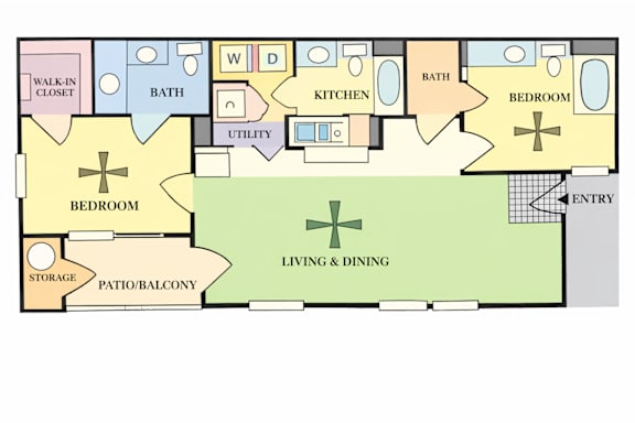 Floor Plan  A floor plan of a house with a living room, dining room, kitchen, and bedrooms.