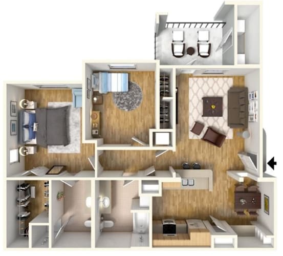 Floor Plan  A floor plan of a house with a kitchen, living room, and bathroom.