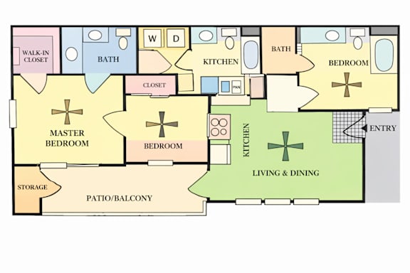 Floor Plan  A floor plan of a house with a living room, dining room, kitchen, and multiple bedrooms.