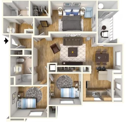 Floor Plan  A series of images showing different layouts of a small apartment.