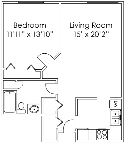 Floor Plan  1 Bedroom D