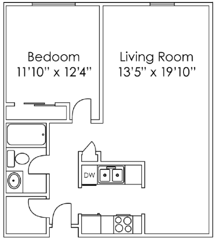 Floor Plan  1 Bedroom E