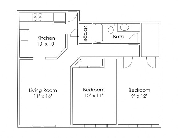 Floor Plan  2 Bedroom 1 Bathroom A