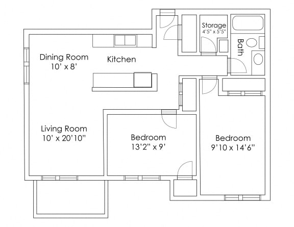 Floor Plan  2 Bedroom 1 Bathroom B