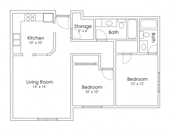 Floor Plan  2 Bedroom 2 Bathroom A