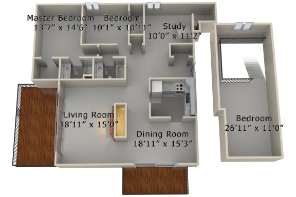 Floor Plan  3 Bed 2 Bath Loft