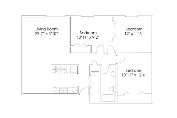Floor Plan  3 Bedroom 1 Bathroom A