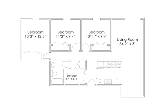 Floor Plan  3 Bedroom 1 Bathroom C