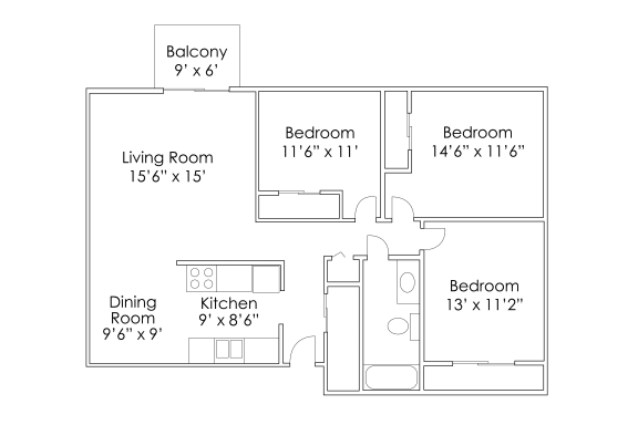 Floor Plan  3 Bedroom 1 Bathroom B