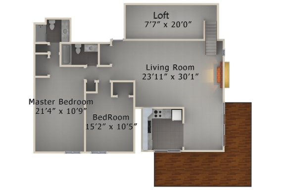 Floor Plan  2 Bed 2 Bath Loft
