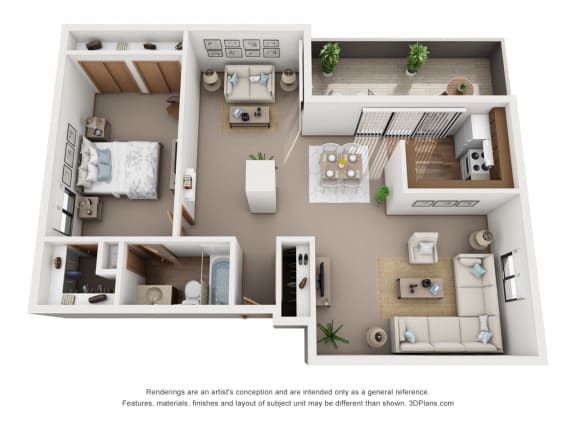 Floor Plan  1 Bed 1 Bath Den