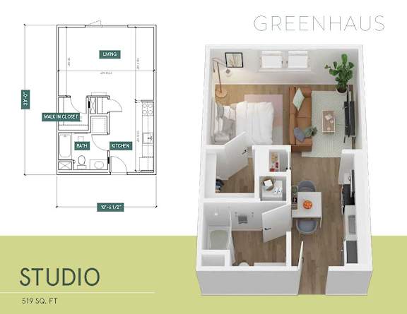 Floor Plan  a stylized floor plan of a studio apartment